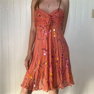 Orange Sequin Retro Mini Dress